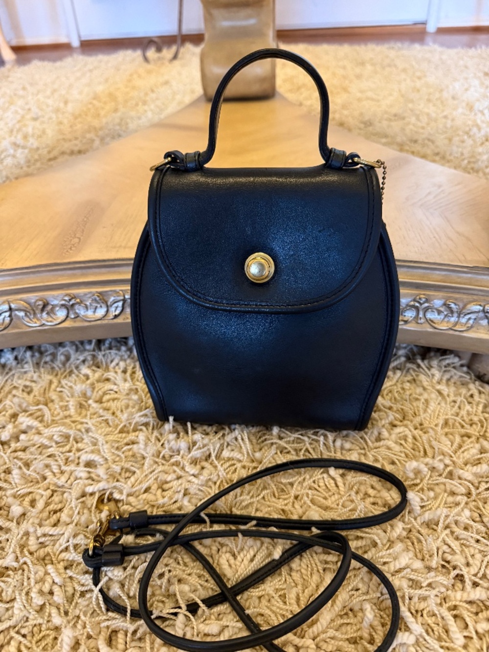 Vintage Coach Derby Bag Deep Navy Glove Tanned Leather Top Handle Crossbody